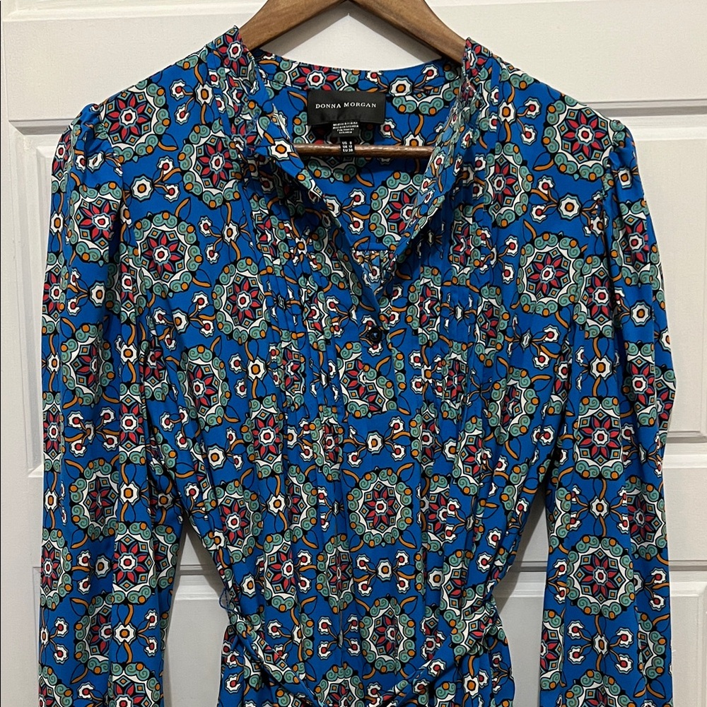 Donna Morgan Blue Floral Long Sleeve Dress